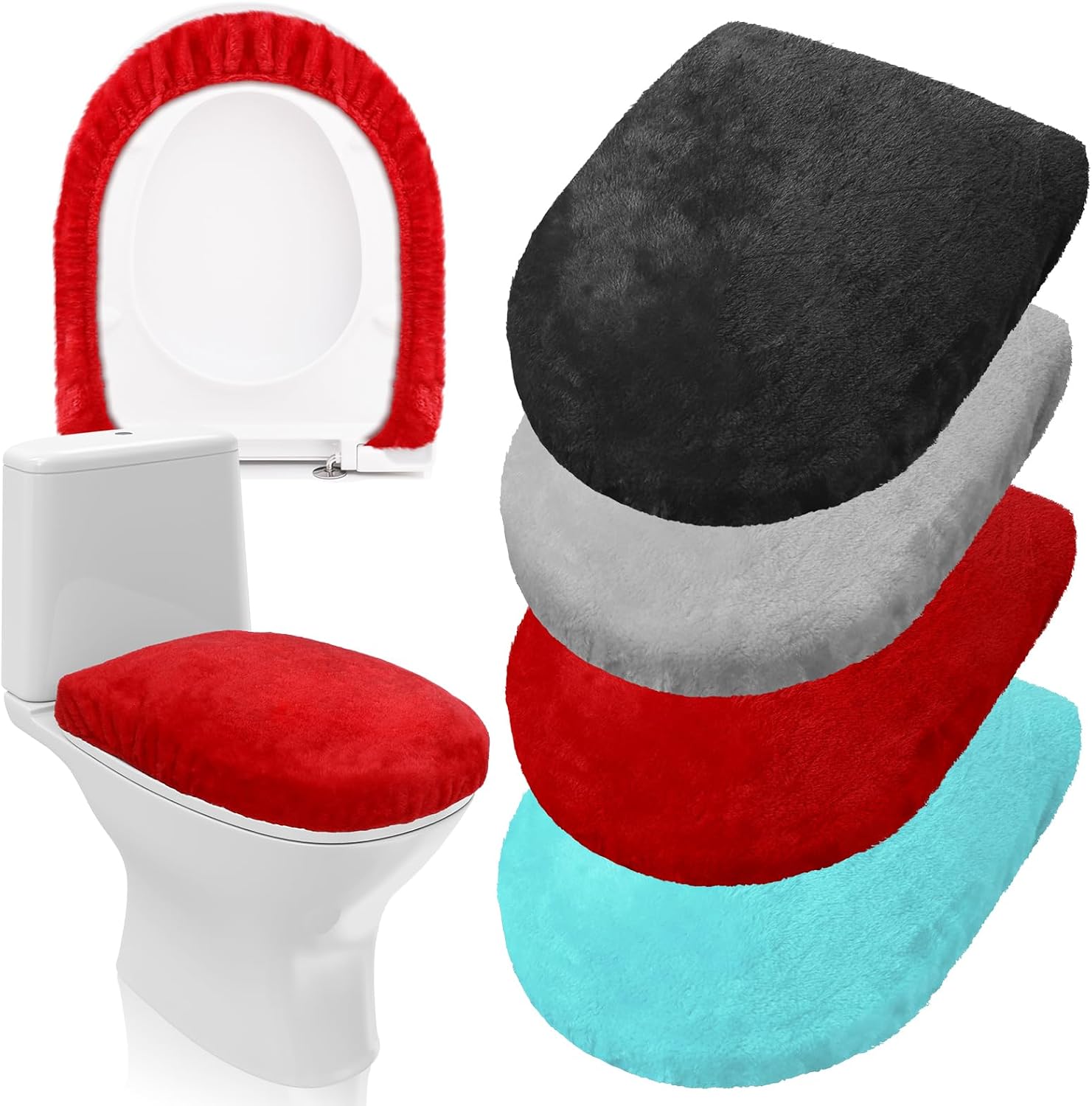 Vierteiliges, Maschinenwaschbares Wc-sitzbezug-set Aus Weichem Samt Mit Gummiband Am Unteren Rand, Passend Für Die Meisten Wc-sitze (helle Farbe).