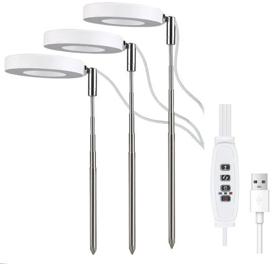 3-flammige Led-pflanzenlampe Für Den Innenbereich – Vollspektrum/dimmbar/timer – Weiß