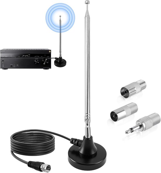 Dab/fm-zimmerantenne, 79 Cm, Mit Magnetfuß Und 3 M Kabel, Digitaler Hd-empfang Für Stereoanlage, Heimkino, Hifi-anlage Und Fernseher