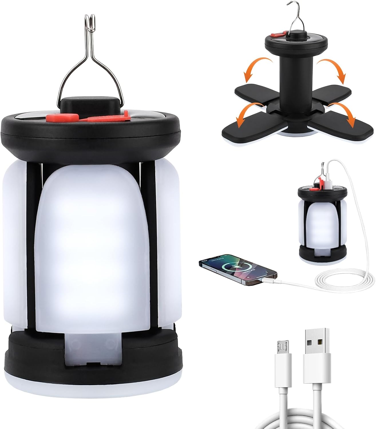 Campinglampe, Wiederaufladbar, Tragbar, Für Campingzwecke, Tragbare Led-campinglampe, Solarbetrieben, Usb-aufladbar, Ipx4 Wasserdicht