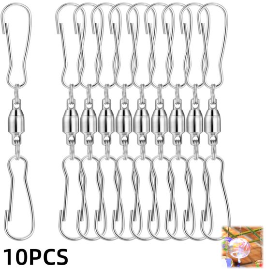 10er-packung Silberne, 7 Cm Lange, Um 360° Drehbare Windspielhaken Aus Edelstahl