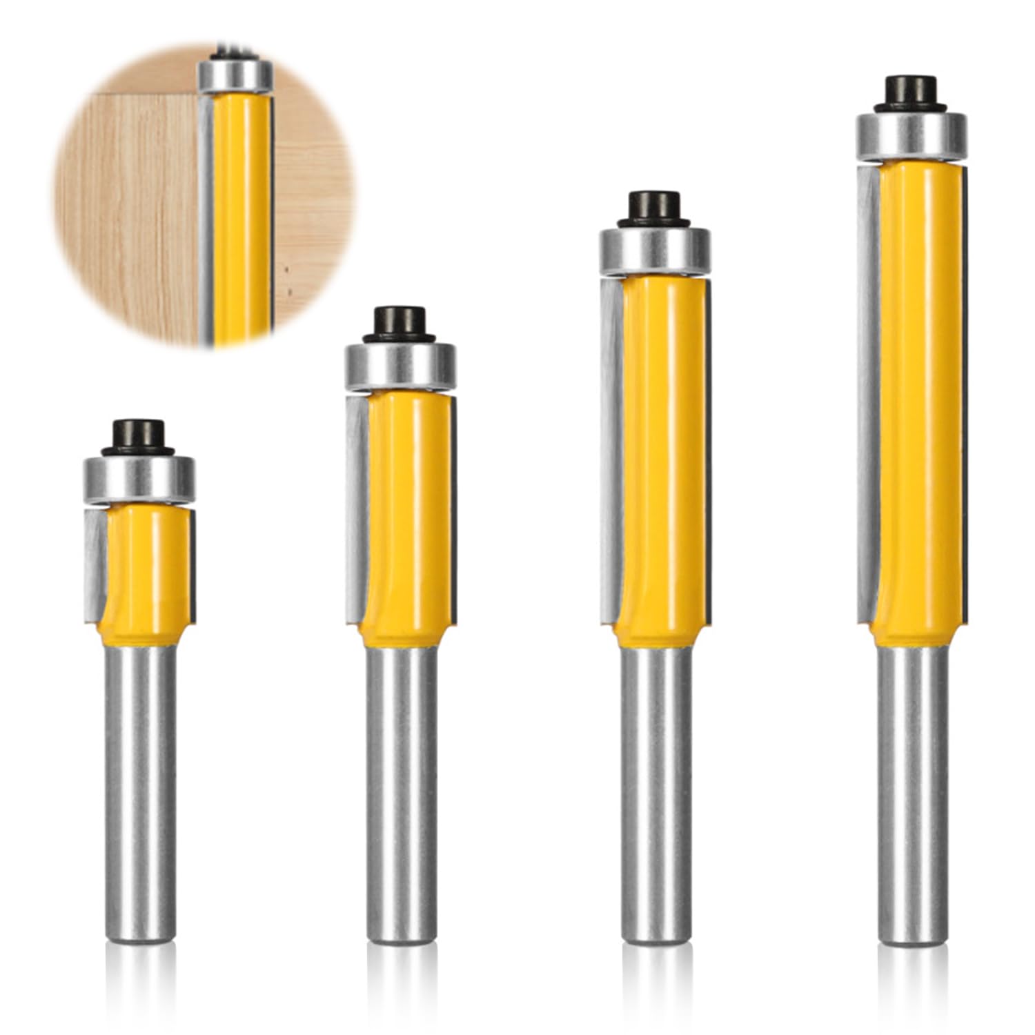 4-teiliges Set Aus 8-mm-schaftprofil-schaftfräsern Mit Oberem Lager, Zum Schneiden Und Trimmen In Der Holzbearbeitung.