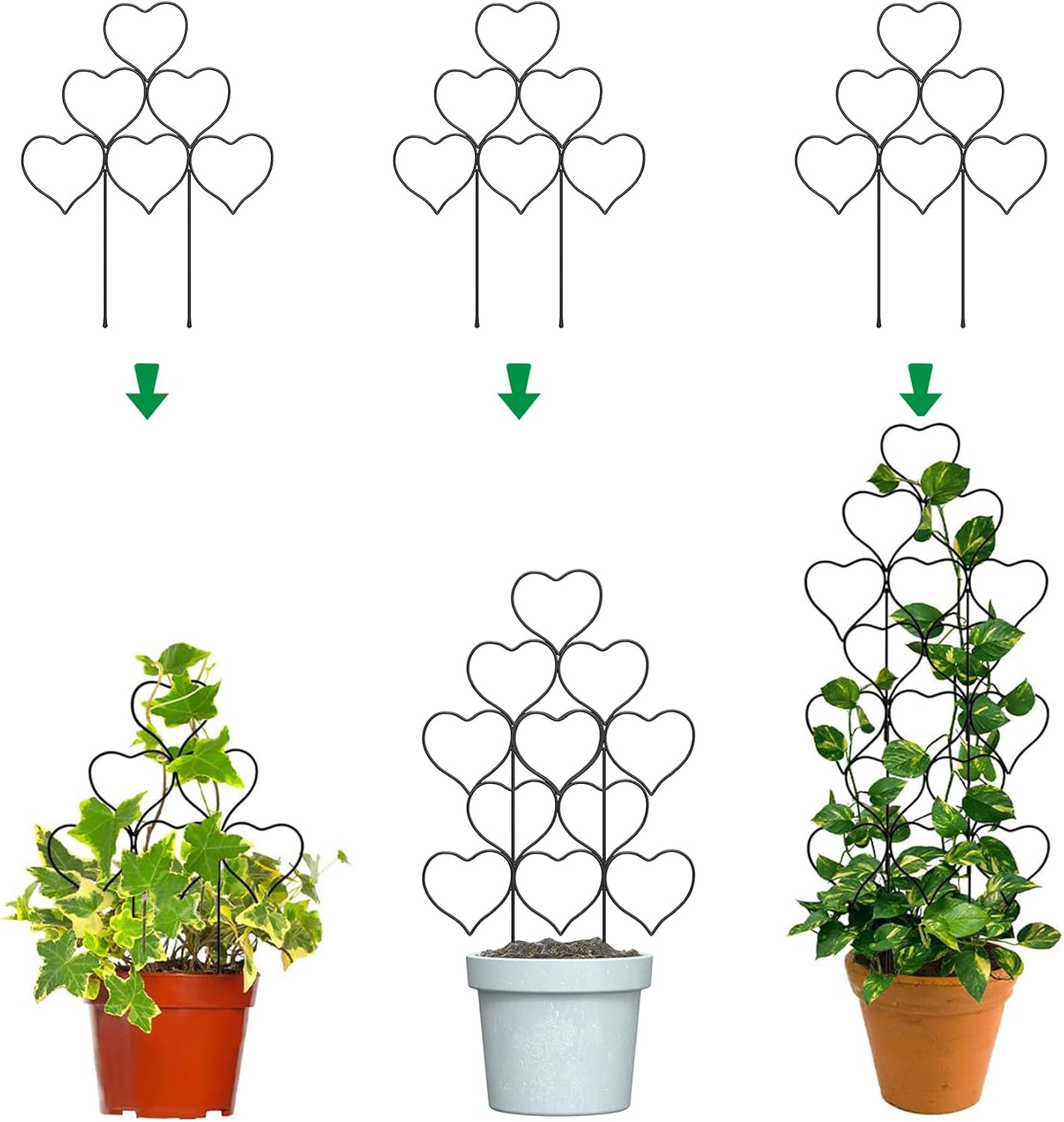 Rankgitter – Für Zimmer- Und Gartenpflanzen – 3-teiliges, Stapelbares Metallrankgitter – Kleines Gartenregal – Für Topfpflanzen – Stütze – Efeu – Blumen – 3-teilig