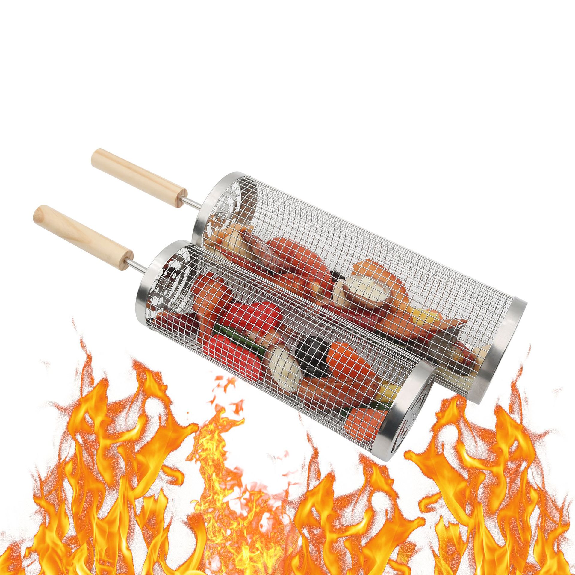 Stapelbare Grillkörbe, Abnehmbarer Griff, Edelstahl 304, Zubehör Zum Grillen Von Gemüse Und Garnelen, Campinggrill