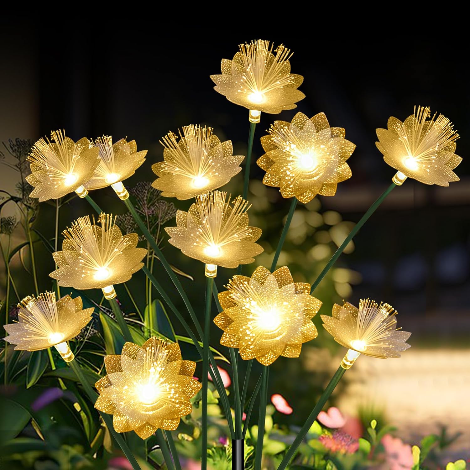 2 Stück Solar-lichterketten Mit Beweglichen Blumen – Warmweiß – Wasserdicht – Für Garten, Terrasse Und Wege