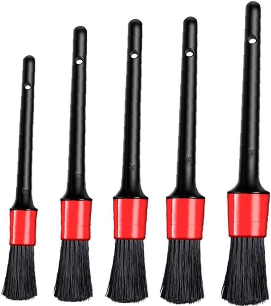Reinigungsbürsten-set – Detailreinigungsbürsten – Autoinnenreinigung – 5 Verschiedene Größen – Farbe: Schwarz Und Rot