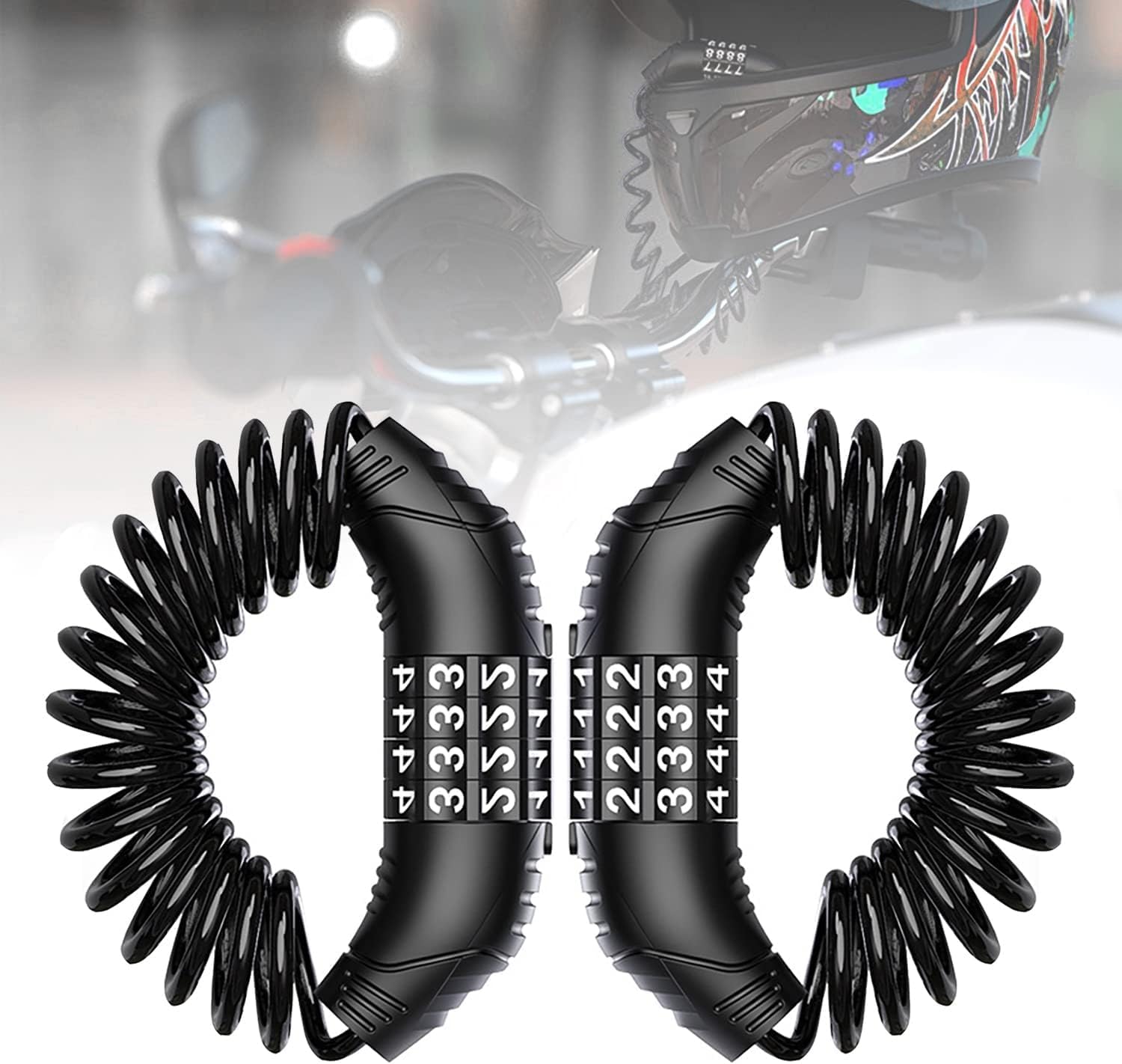 2 Stück Motorradhelm-kabelschloss – Diebstahlsicheres, Faltbares Sicherheitsschloss Mit 4-stelliger Zahlenkombination (schwarz)