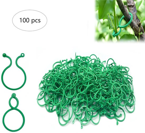 100 Pflanzenclips, Gartenclips, Kletterpflanzenclips, Tomatenclips, Pflanzenbefestigungsclips, Sicher, 4 X 2 X 0,1 Cm, Kunststoff-pflanzenclips, Grün