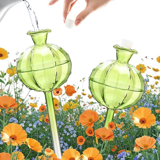 2er-set Automatische Bewässerungskugeln Aus Glas Mit Grünem Kaktusmotiv