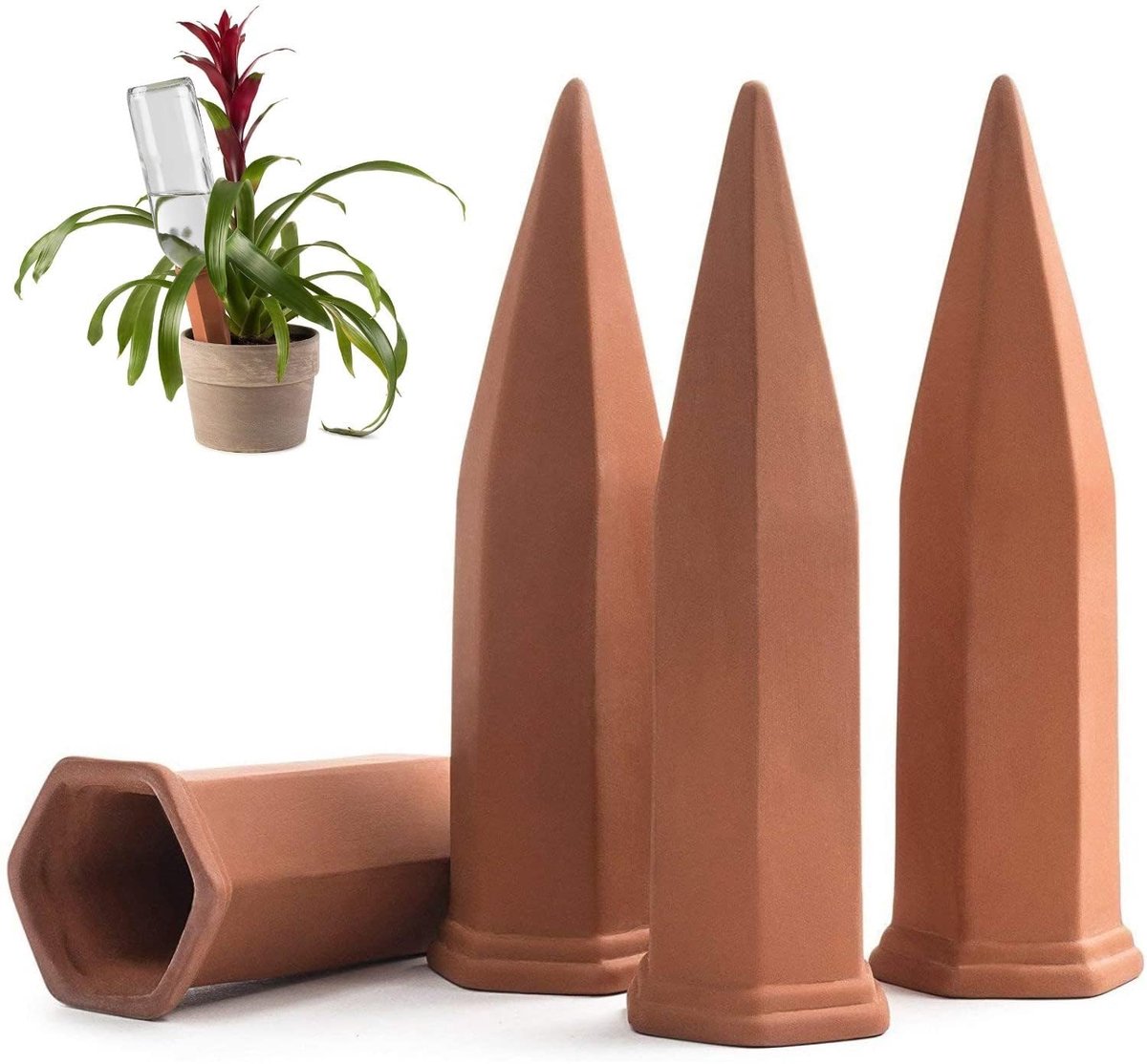 Selbstbewässernde Pflanzenstäbe Für Zimmer- Und Gartenpflanzen – Terrakotta-pflanzenbewässerungsstäbe Aus Recycelten Weinflaschen Zur Bewässerung Von Pflanzen.