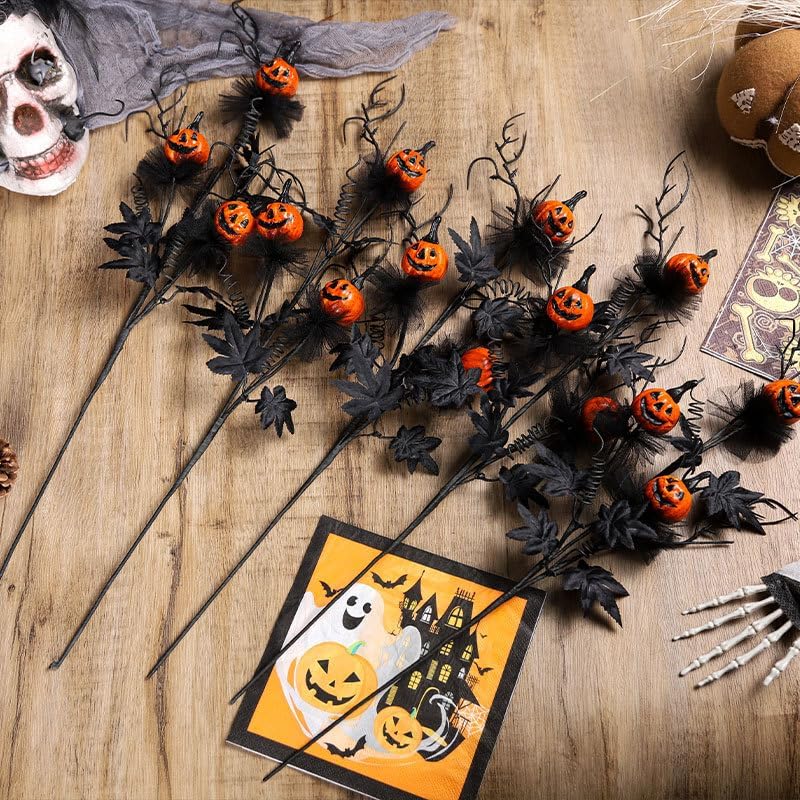 Halloween-dekoration – Blumendekoration – Künstlicher Kürbis Mit Ahornblattstiel – Halloween-zweigdekoration – Für Die Vase Im Gothic-stil