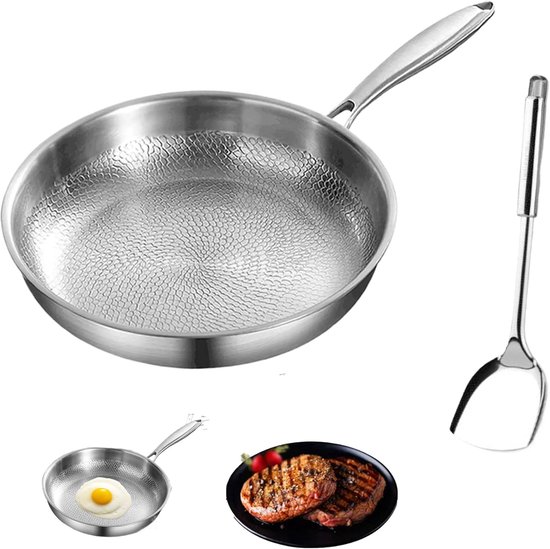 1 Gehämmertes Titan-bratpfanne – 26 Cm, Unbeschichtet, Kratzfest, Antihaftbeschichtet, Silberfarben (ohne Deckel)