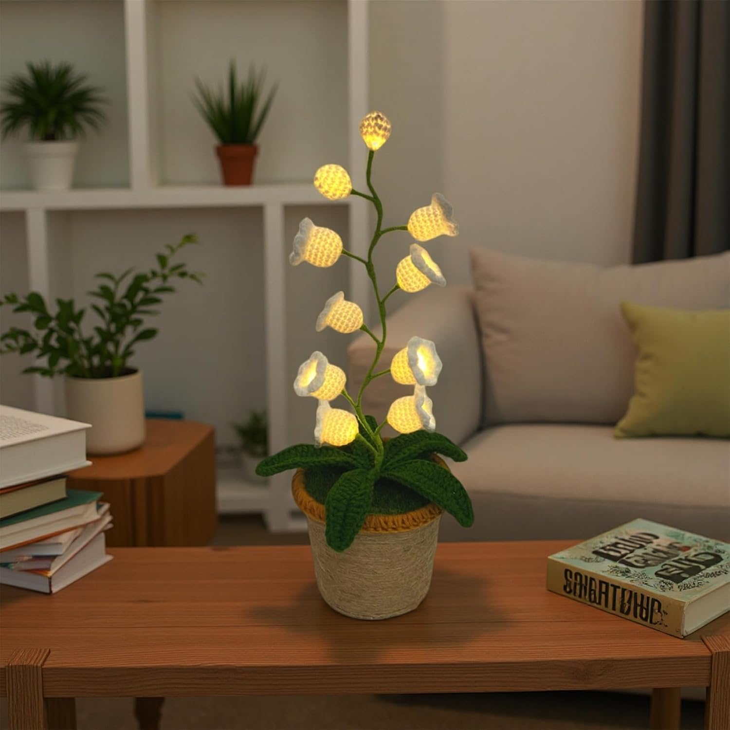 Maiglöckchen-nachtlicht – Gehäkeltes Design – Led – Kabellos – Weiß – Groß – Für Schlafzimmer Und Inneneinrichtung