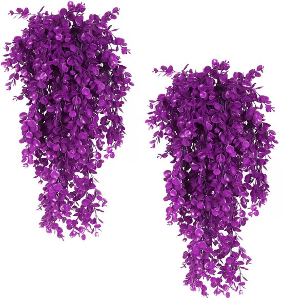 Zwei 80 Cm Große, Lila-rote Künstliche Grünlilien Und Eukalyptus-dekoration