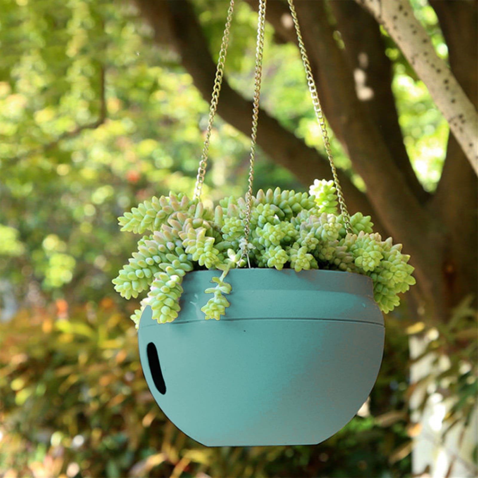 Hängender Rattan-blumenkorb Für Drinnen, Wasserdicht, Um Wurzelfäule Zu Verhindern, Geeignet Für Garten Und Wohndekoration – Grün