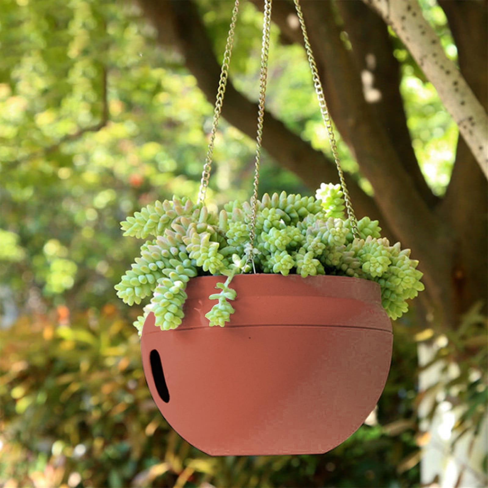 Hängender Rattan-blumenkorb Für Den Innenbereich, Wasserdichtes Design Zum Schutz Vor Wurzelfäule, Geeignet Für Gartenarbeit Und Wohndekoration - Rot.