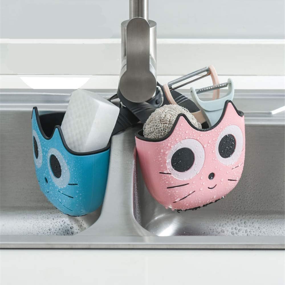 2-teiliges Set: Schwammhalter Mit Schnalle, Wasserhahn-hängehalterung, Seifenbürstenhalter, Schreibtisch- Und Stiftehalter Für Küche Und Bad, Rosa Und Blau