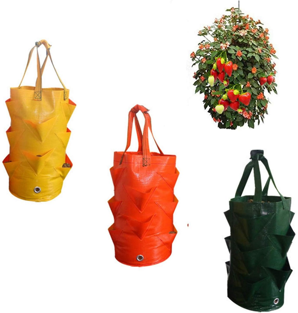 Hängende Pflanzsäcke – 3er-pack Hängende Erdbeerpflanzgefäße – Erdbeerpflanzsäcke Aus Pe – Zum Anbau Von Gemüse, Blumen Und Kräutern