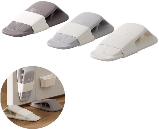 3-teiliges Set Stapelbarer Türstopper Aus Gummi In Keilform, Dunkelbraun, Grau Und Cremeweiß