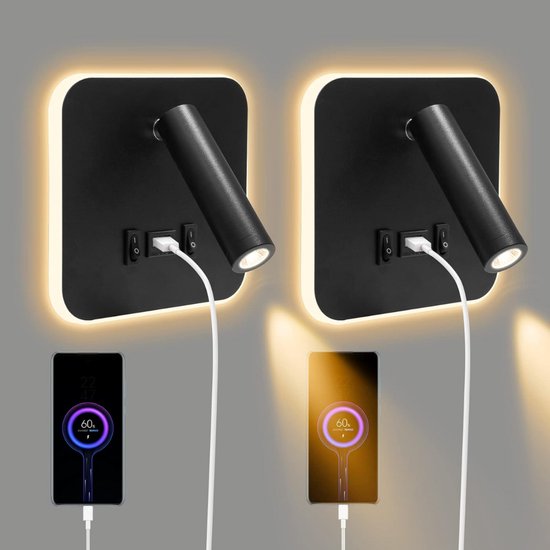 Nachttischlampe – Doppelte Leselampe – Nachttischlampe Für Erwachsene – Schwarz