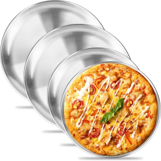 Pizzableche, 4er-set, Runde Pizzableche, 30 Cm Durchmesser, 20 Cm Durchmesser, Aus Edelstahl Mit Antihaftbeschichtung, Geeignet Zum Backen Und Servieren Von Speisen.