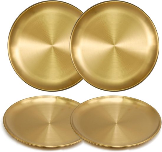 Pizzastein-grillpfanne – Runde Edelstahlplatte, Ofenfest, Langlebig, Spülmaschinenfest – Gold, 26 Cm