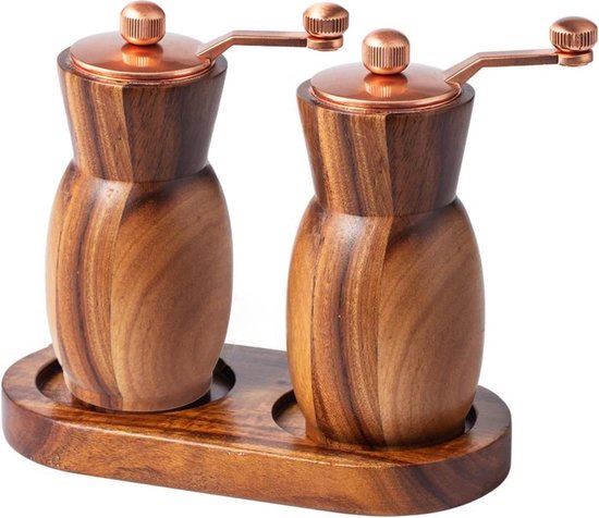 Salz- Und Pfeffermühlen-set – Mit Ständer – Mahlbehälter Aus Holz – Nachfüllbare Manuelle Gewürzmühle – 11,4 Cm Pfeffermühle