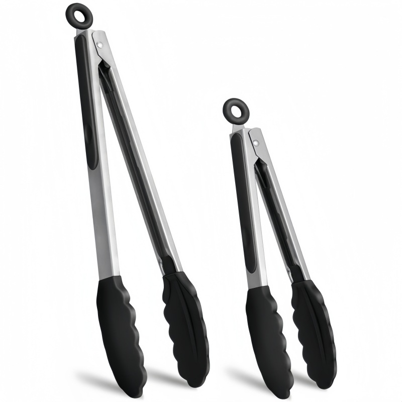 Zwei Sets Schwarzer Küchenclips – Aus Hochwertigem Silikon – Antihaftbeschichteter Edelstahl – Verriegelbare Lebensmittelclips – Ideal Zum Grillen – 23 Cm (9 Zoll)