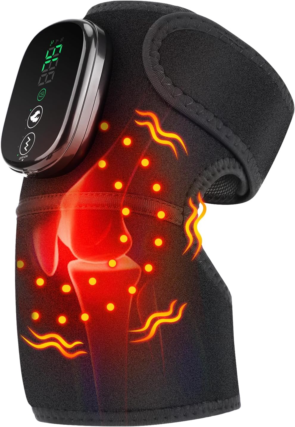 Beheizbare Kniemassage Mit Rotlicht, Kabellose Beheizbare Kniebandage Mit Vibrationsfunktion, Beheizbare Kniebandage Für Schulter, Ellbogen Und Knie – 1 Stück – Tiefschwarz