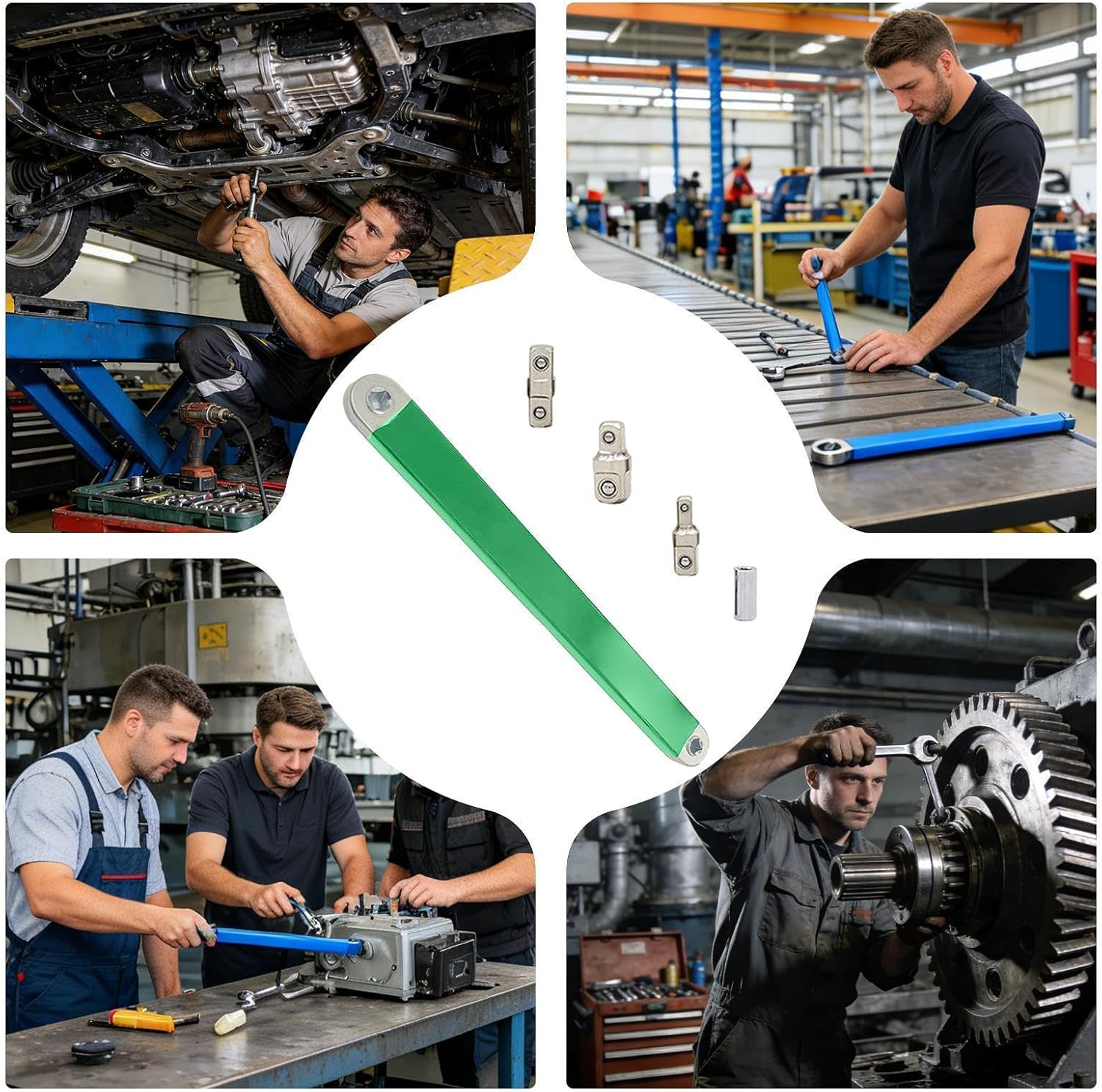 Grüner Verlängerungsschlüsselsatz, 15-zoll-kurzschaft-handwerkzeug, Versetzter Ratschensatz Für Autoreparaturen