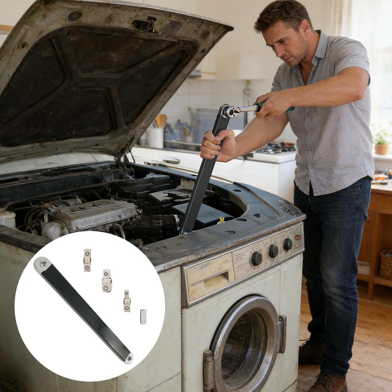 Schwarzer Verlängerungsschlüsselsatz, 15-zoll-kurzschaft-handwerkzeug, Versetztes Ratschenset Für Autoreparaturen