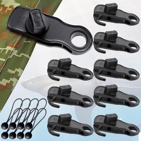 8-teiliges Set Hochbelastbarer Planenklemmen Mit Elastischen Kugelschnüren Und Hakenzubehör