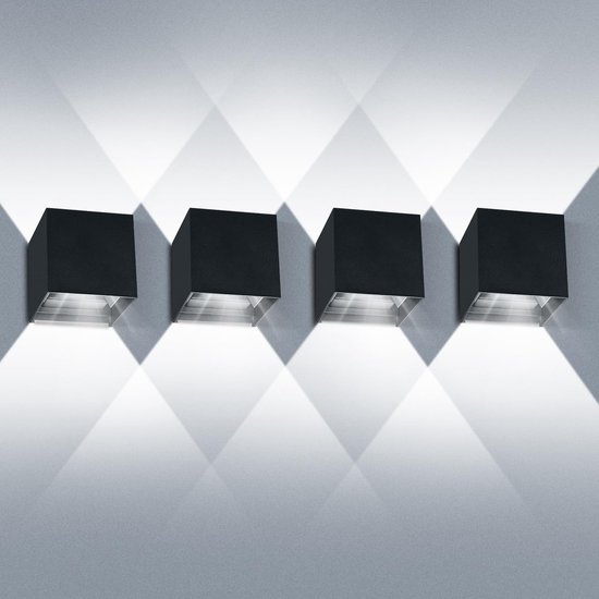 Gartenwandleuchten, 4-teilig, 12 W Led, 6000 K, Ip65 Wasserdicht, Schwarz