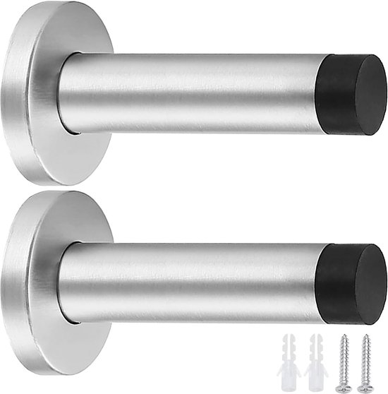 2er-packung Robuster Türstopper Aus Edelstahl Zur Wandmontage Mit Gummipolsterung Und Schrauben, Silber.