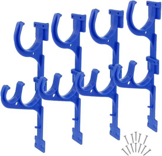 4-teiliges Set Poolstangenhalterungen, Dunkelblaue Kunststoffhalterung Mit Schrauben, Ideale Haken Für Pools, Teleskopstangen, Skimmer, Netze Und Gartengeräte