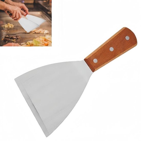Grillwender Aus Edelstahl Mit Holzgriff, Teppanyaki-grillschaber, Spülmaschinenfest, 22 X 9,8 X 1,5 Cm