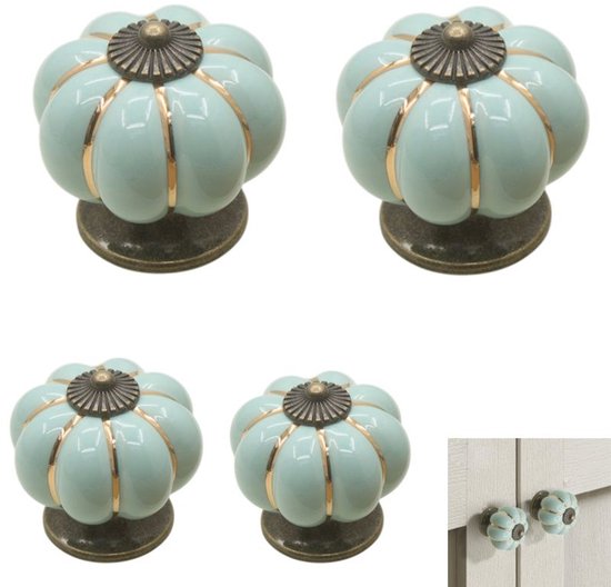 Hellblaue Keramik-schubladengriffe In Kürbisform, 10er-pack, 4 Cm