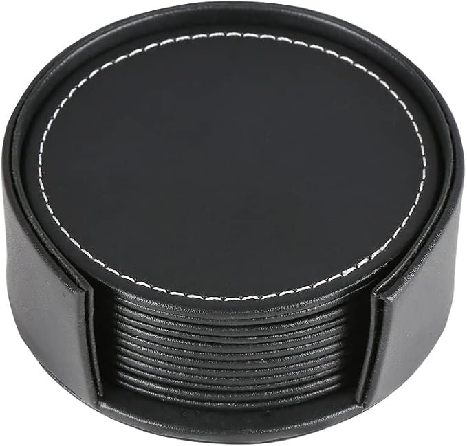 Ein Set Aus 6 Lederuntersetzern Mit Ständern (schwarz)