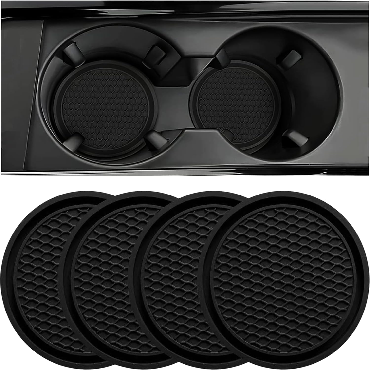 Auto-untersetzer, 4er-pack Universelle, Rutschfeste Becherhalter Mit Integrierter Dekoration, Silikon-untersetzer, Auto-innenausstattungsset, Schwarz