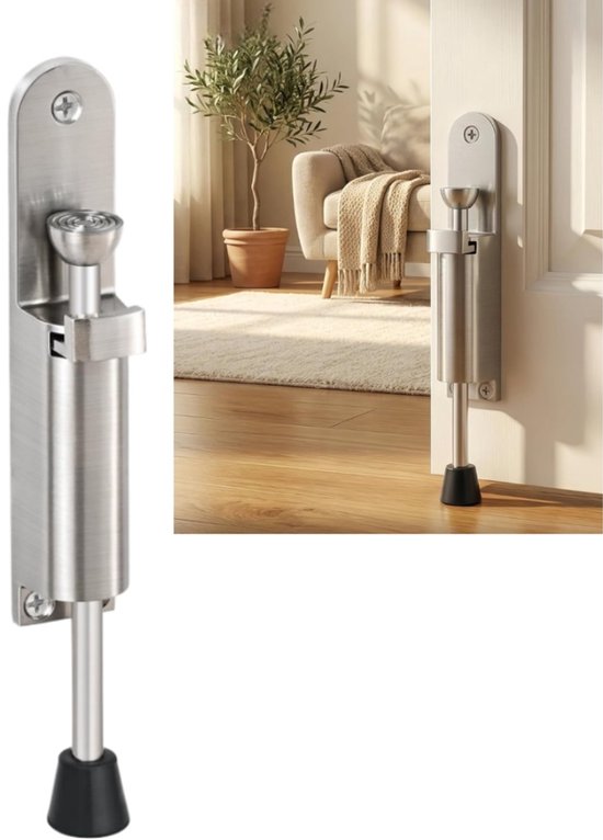 Fußbetätigter Türstopper – Federbelasteter Teleskop-türstopper Mit Verriegelungshalterung – 14,8 X 2,8 X 3,3 Cm – Für Außen-, Gewerbe- Und Wohntüren – Silber