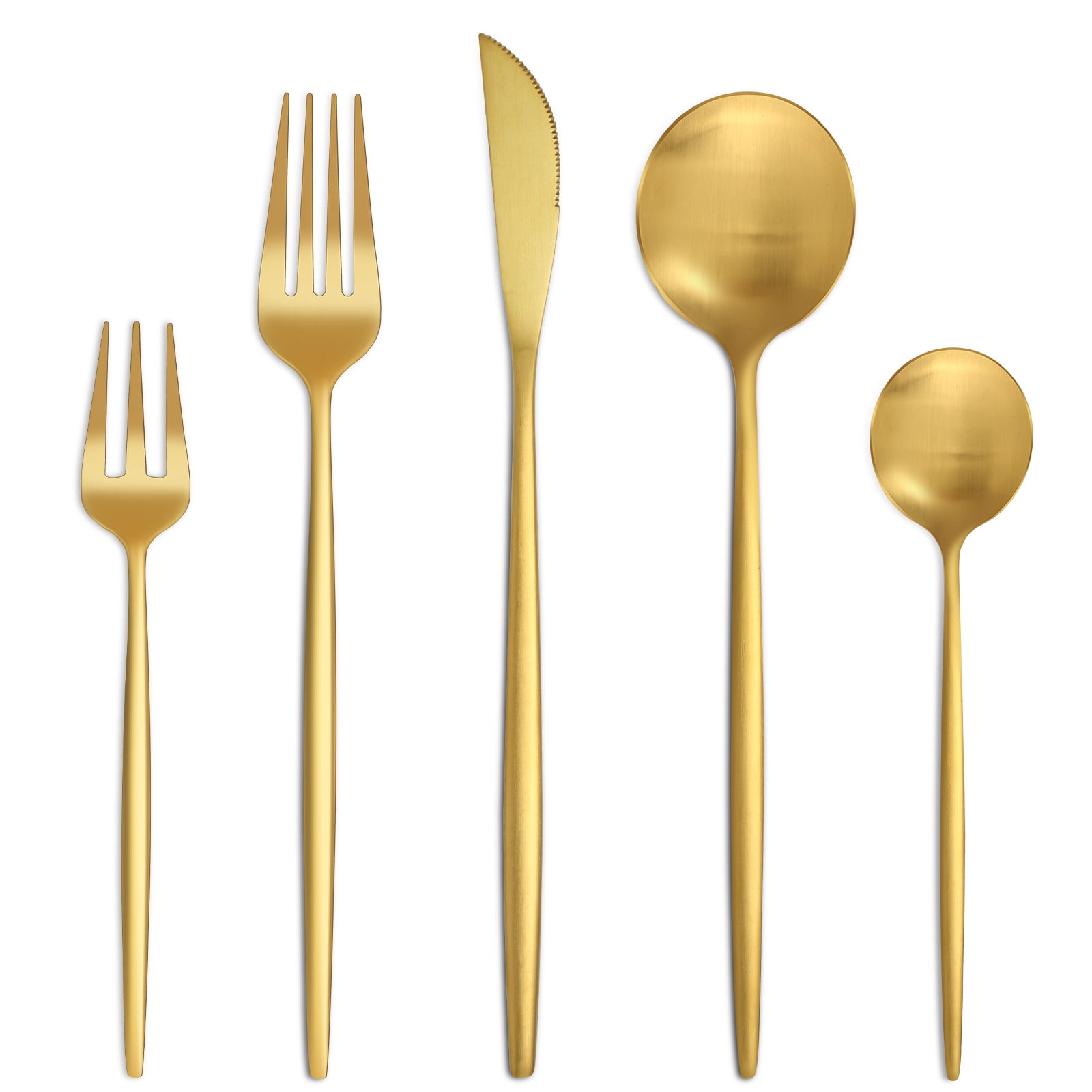 Silberbesteck-set, 5-teiliges Edelstahl-besteckset, Küchenutensilien, Spülmaschinenfest, Goldfarben