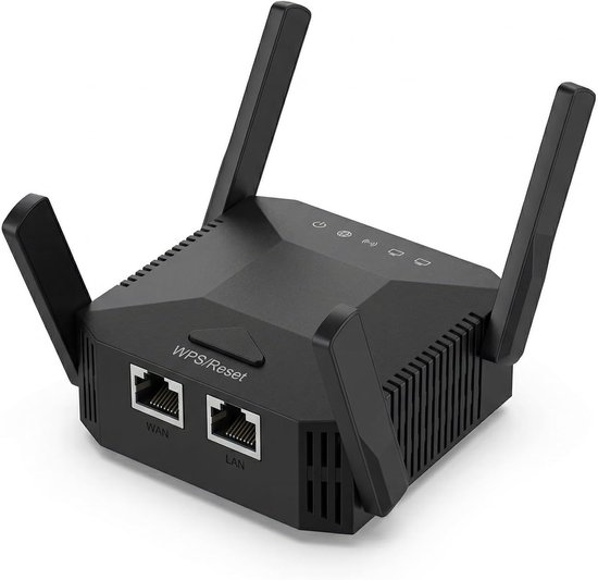 Wlan-repeater 1200 Mbit/s, Dualband 2,4/5 Ghz Booster Mit Repeater-/router-/ap-modus, 4 Antennen, Lan/wan-anschluss, Eu-stecker (schwarz)