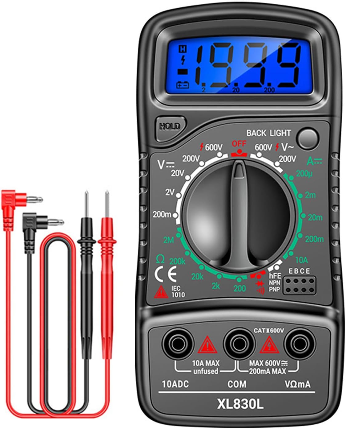 Xl830l Handmultimeter, Lcd-hintergrundbeleuchtung, Ac/dc-amperemeter, Voltmeter (ohm), Spannungsprüfer 0-600v