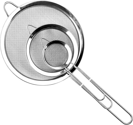 3er-pack Feinmaschige Küchensiebe (20/25,5/36 Cm), Mehlsieb Aus Edelstahl Mit Griff, Saucen- Und Nudelsieb (silber)