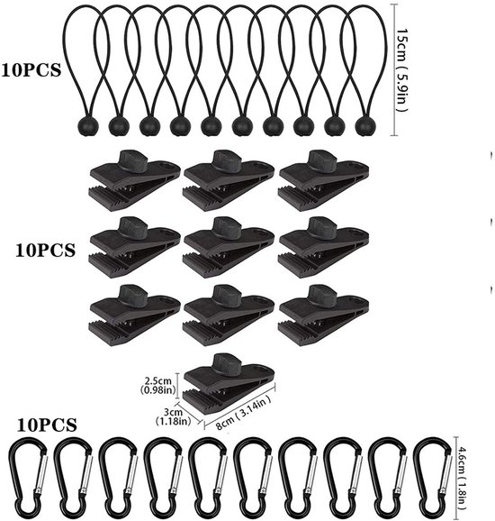 Zeltstoffklemmen, 30 Stück, Karabiner, Hochleistungs-markisenzubehör, Multifunktionsspanner, Schwarz