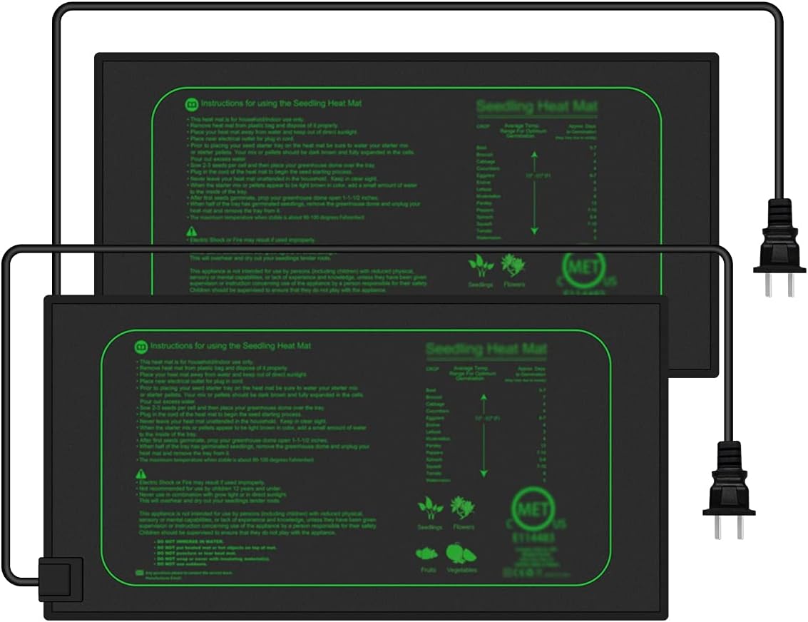 Heizmatte Für Pflanzen – 2er-pack – 21 W – Heizmatte Für Sämlinge – 25,4 Cm X 52,6 Cm – Wasserdichte Heizmatte – 25,4 Cm – 2er-pack