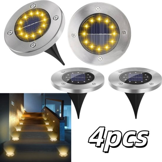 4er-pack Solar-bodenleuchten, 12 Helle Led-chips, Wasserdichte, Lichtempfindliche Scheibe, 12 X 12 X 14 Cm, Für Terrasse, Garten, Rasen, Einfahrt, Silber