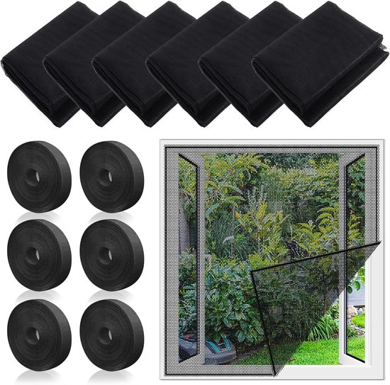 6-teiliges Insektenschutznetz Für Fenster, 150 X 130 Cm, Mit Klettverschluss – Schwarz