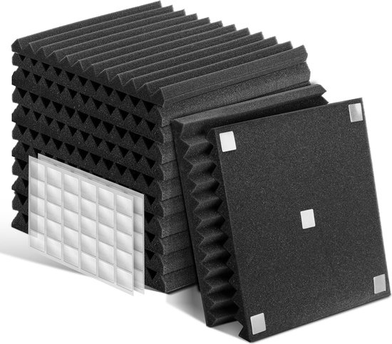 24-teiliges Akustikpaneel-set Mit Aufklebern, 30 X 30 X 2,5 Cm, Selbstklebende, Schallabsorbierende Schaumstoff-wandpaneele Für Musikstudios, Schwarz