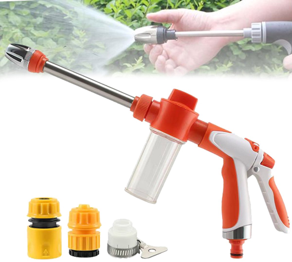 Turbo Washer – Hochdruckreiniger – Hochdruckpistole – Autowaschpistole – Mit 3 Anschlüssen – Mit Schaumbehälter – Gartenschlauchpistole – Multifunktions-reinigungsgerät